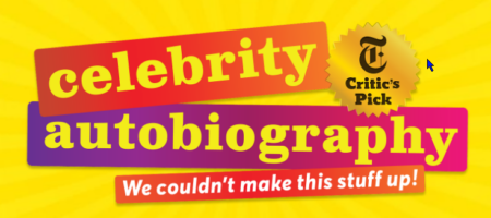 2026-05-16_10-52-44 - We Got Bruce! Bright yellow banner announcing 'celebrity autobiography' with red and purple ribbons and a 'Critic's Pick' badge; tagline reads 'We couldn't make this stuff up!'