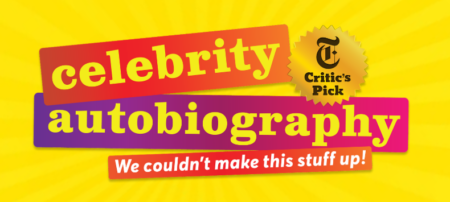 2026-06-16_06-46-06 - We Got Bruce! Bright yellow banner advertising a celebrity autobiography, with bold red and purple ribbons and a gold 'Critic's Pick' seal, saying 'We couldn't make this stuff up!'